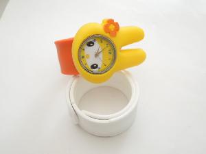 Silicone slap watch with little rabbit design wholesale, custom printed logo