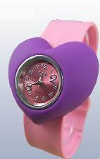 Silicone slap watch with heart design wholesale, custom printed logo