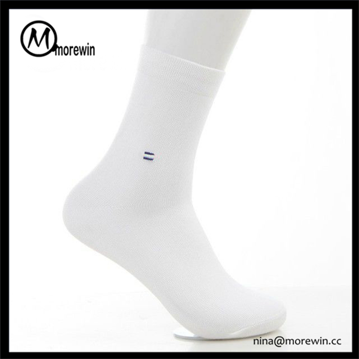 Morewin Custom Brand Embroidery Logo Soild Color Bamboo Business Socks 