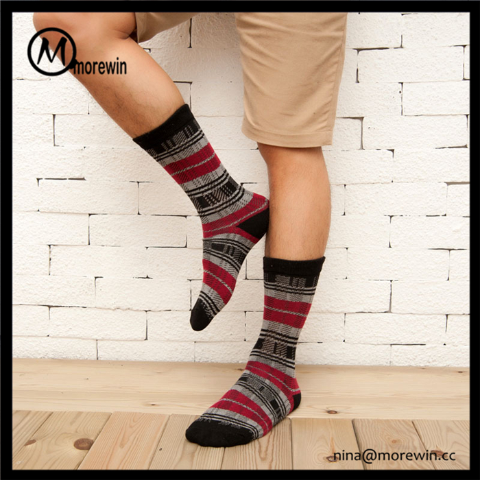 Morewin Winter Men Soft Pattern Striped Cotton Tube Calf Breathable Sock