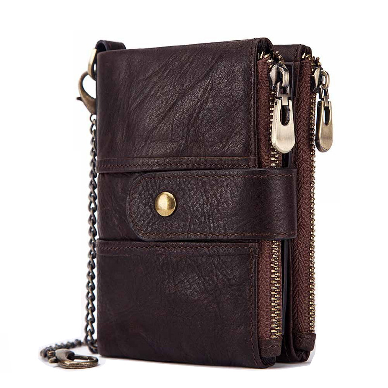 Dark brown genuine leather wallet for men with RFID blocking