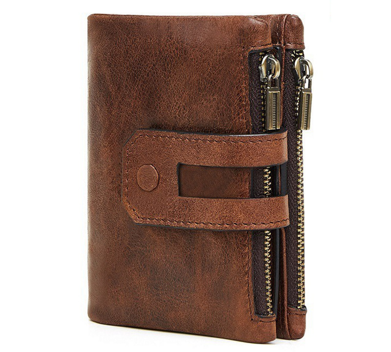 Leather Vertical Slim Wallet - Dark Brown