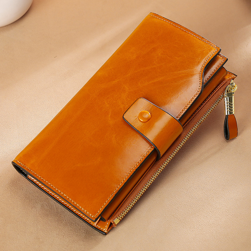 Elegant genuine leather clutch wallet for women, RFID blocking