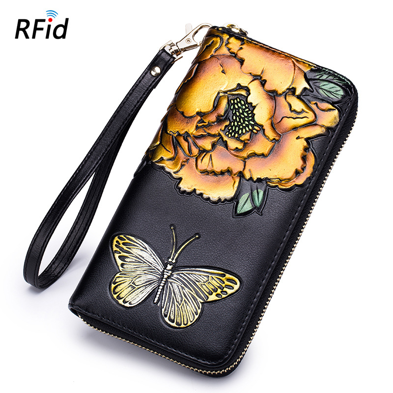 Rose & Butterfly RFID Leather Wallet For Women