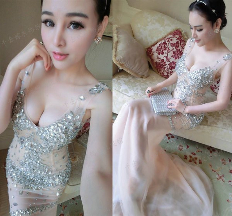 Transparent Diamond Maxi Mermaid Silk Dress