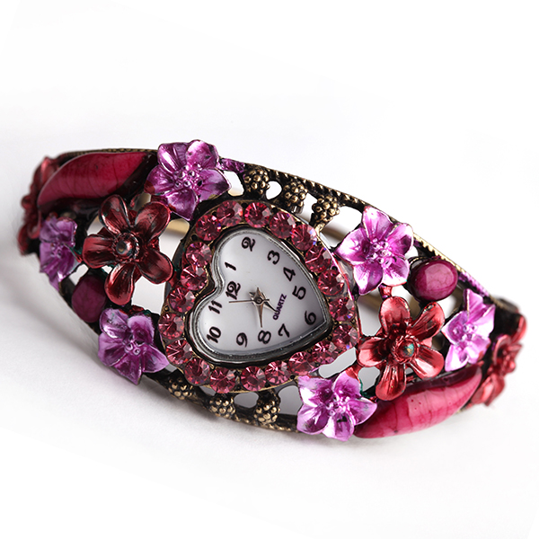 Stylish Flower Rhinestone Bangle Heart 