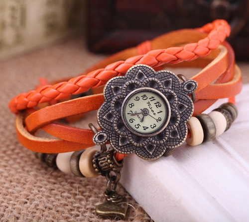 Leather Charm Bracelet Watch For Lady