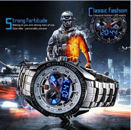 Plaid Leather Strap Metallic Style Watch