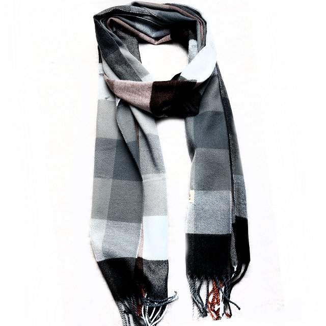 Grid Printing Scarf With Fringe