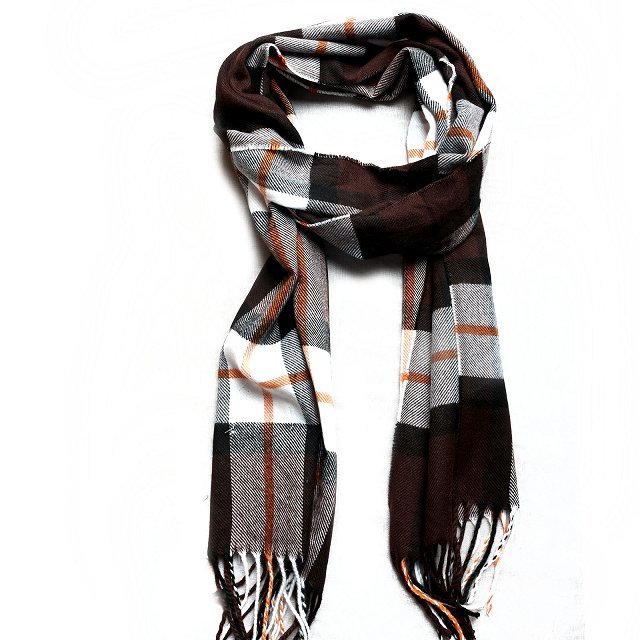 Grid Printing Scarf With Fringe