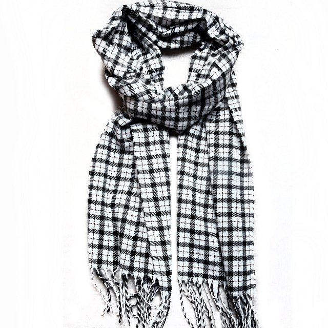 Grid Printing Scarf With Fringe