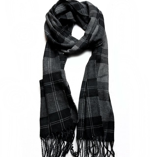 Grid Printing Scarf With Fringe