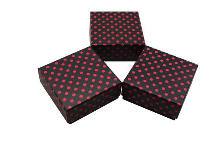 Red Spots Jewelry Packaging Box With Black Velvet Pad Insert 