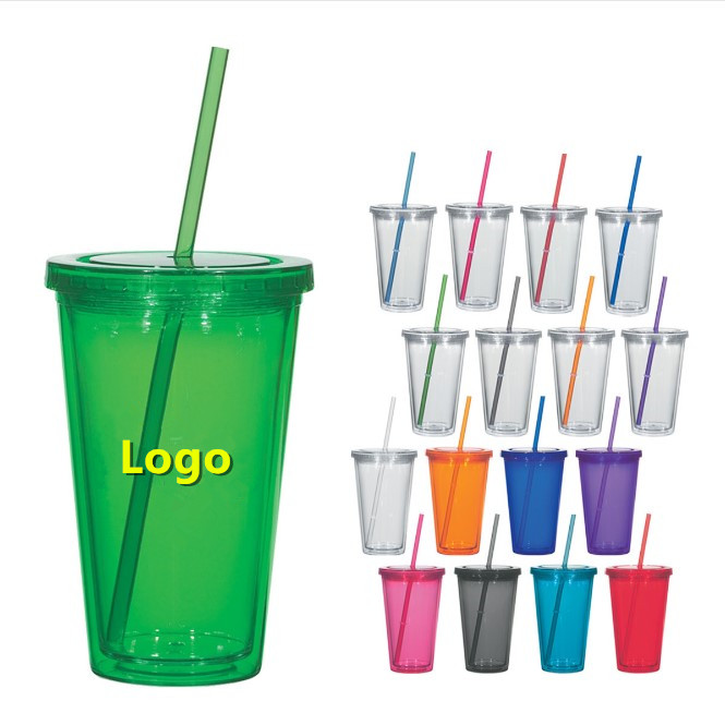 16oz Double Wall Acrylic Tumbler With Straw