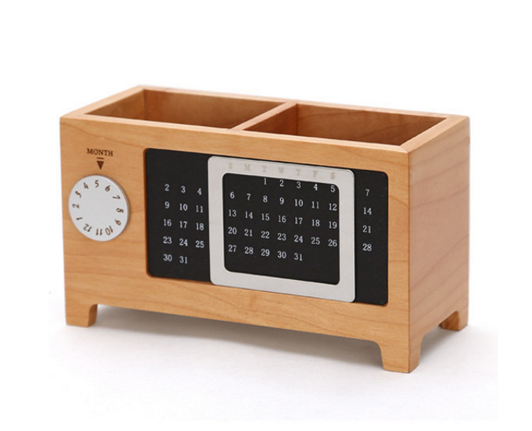 Wooden Desk Storage Box With Calendar