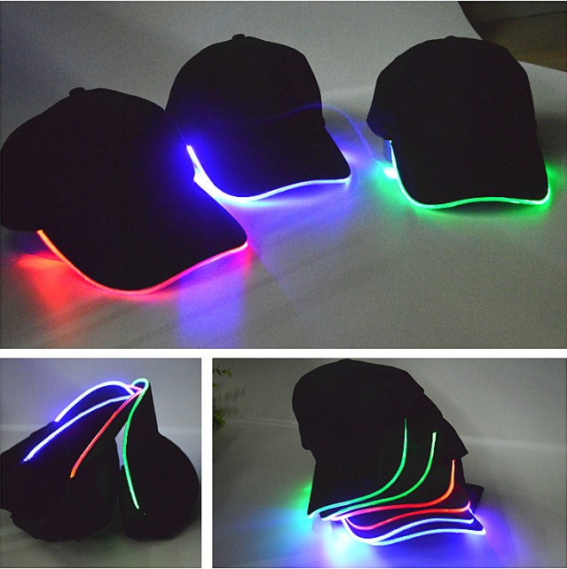 Bright LED Black White Cap Glow In Dark For Holiday Hat