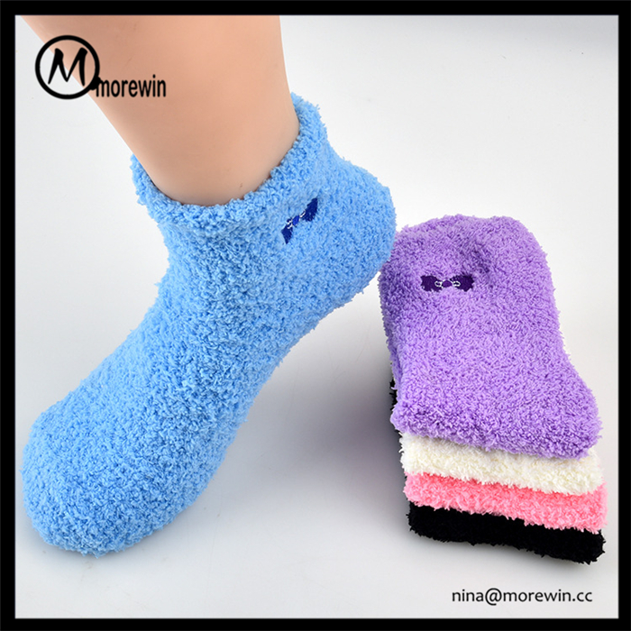 Morewin Microfiber-polyester Fuzzy Middle Calf Socks With Embroidery Log