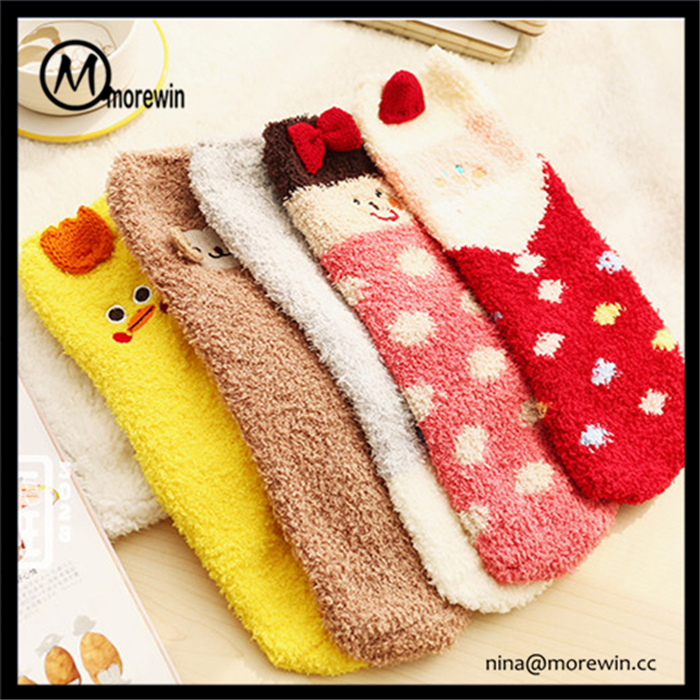 Morewin Microfiber-polyester Fuzzy Middle Calf Socks With Embroidery Log