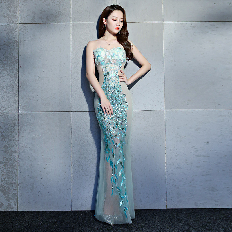 Sexy Translucent See-Through Maxi Mermaid Silk Dress Shoulder Off