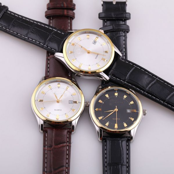 Leather Band, Round Dial Quartz Watch With Calendar