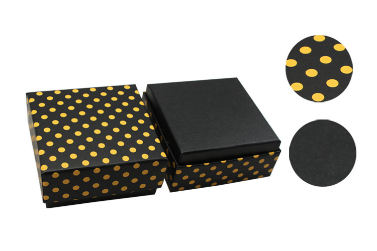 Custom Yellow Spots Jewelry Packaging Box With Black Velvet Pad Insert 