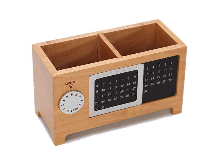 Wooden Desk Storage Box With Calendar