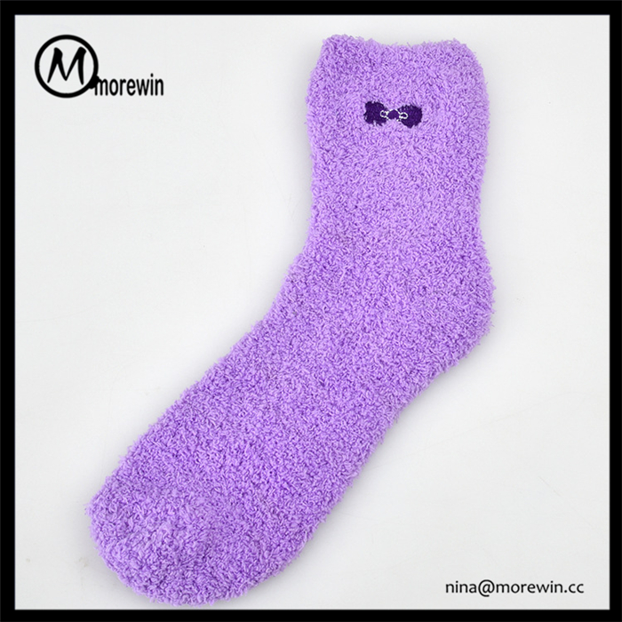 Morewin Microfiber-polyester Fuzzy Middle Calf Socks With Embroidery Log