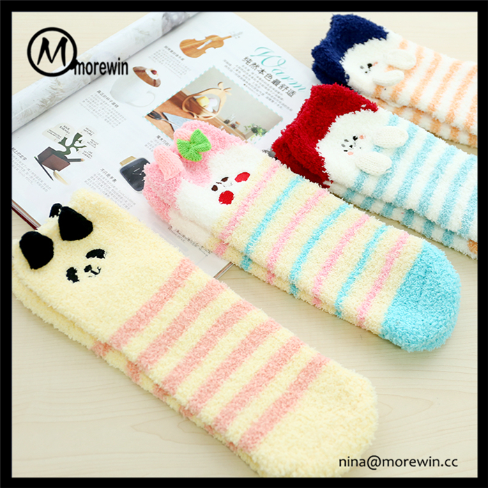 Morewin Microfiber-polyester Fuzzy Middle Calf Socks With Embroidery Log