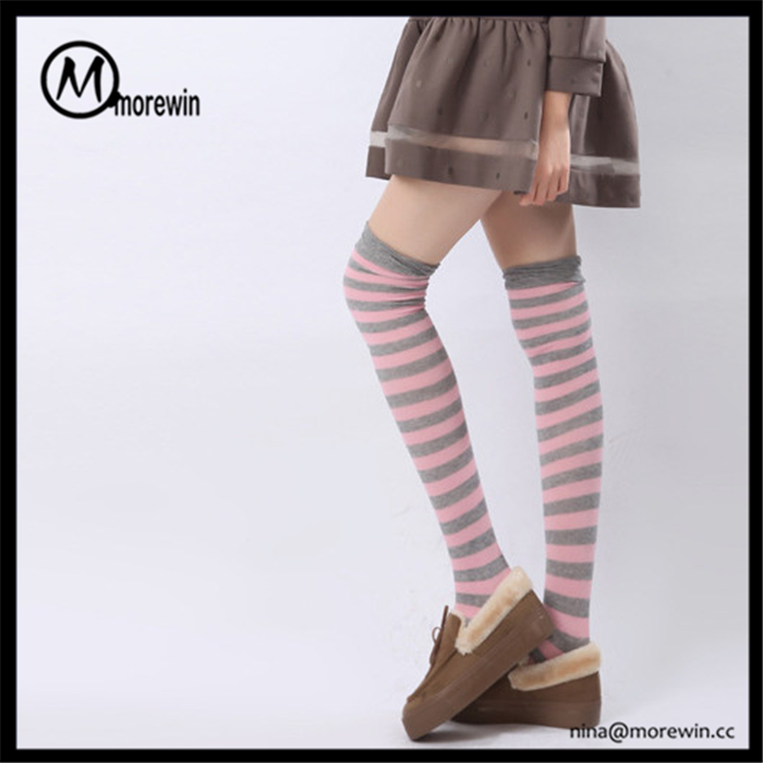 Morewin Brand Striped Girls Cotton Knee High Sexy Socks