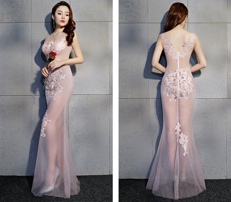 Transparent Sexy Long Mermaid Silk Floral Lace Dress