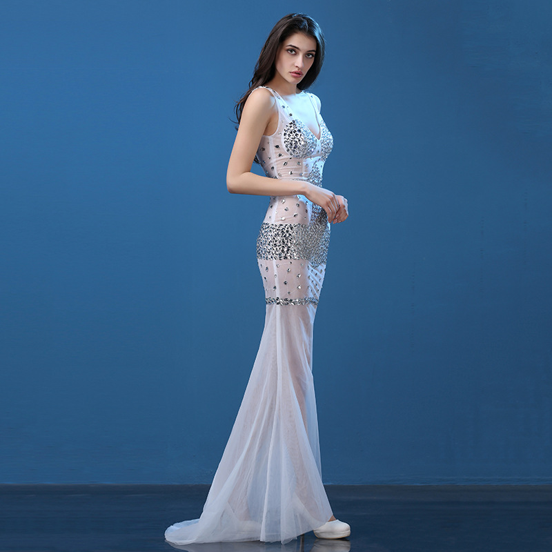 Transparent Diamond Maxi Mermaid Silk Dress