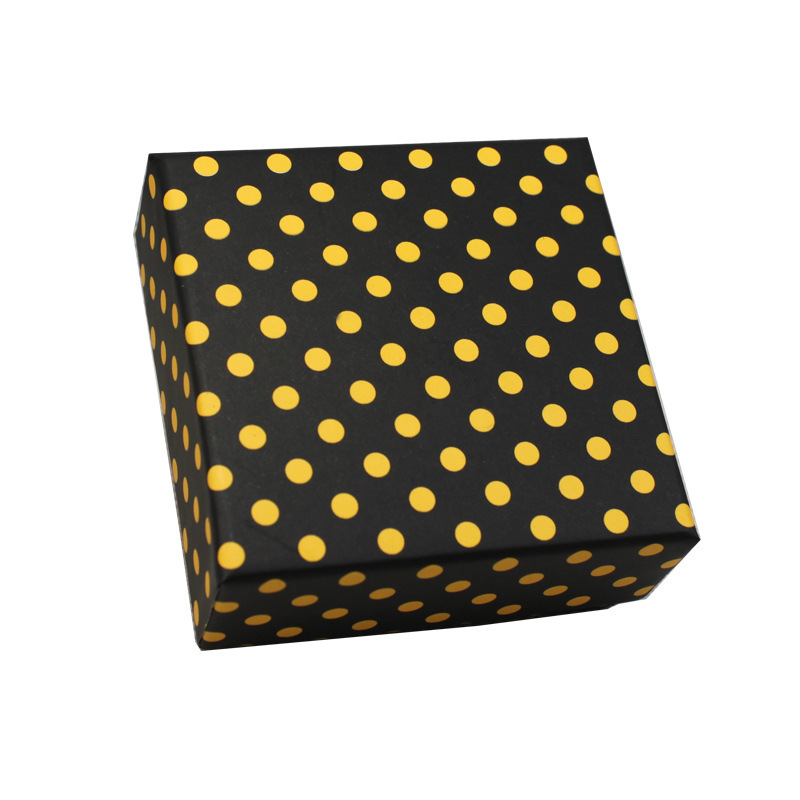 Custom Yellow Spots Jewelry Packaging Box With Black Velvet Pad Insert 