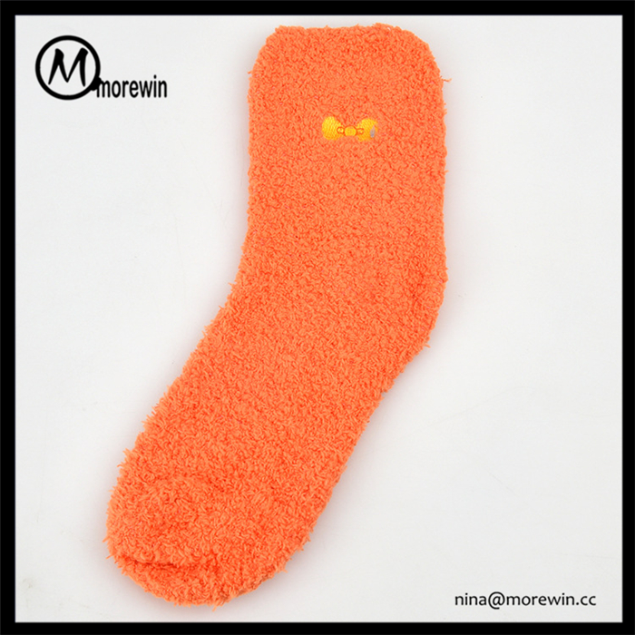 Morewin Microfiber-polyester Fuzzy Middle Calf Socks With Embroidery Log