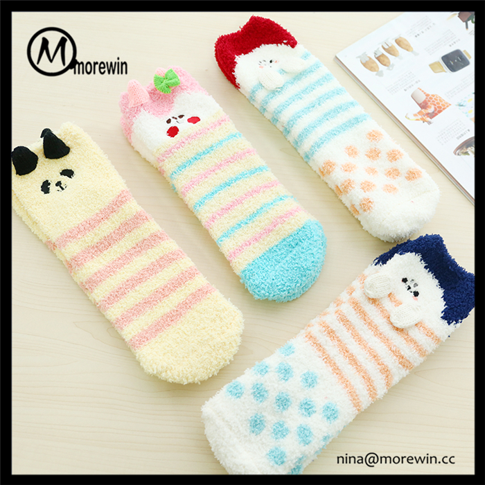 Morewin Microfiber-polyester Fuzzy Middle Calf Socks With Embroidery Log