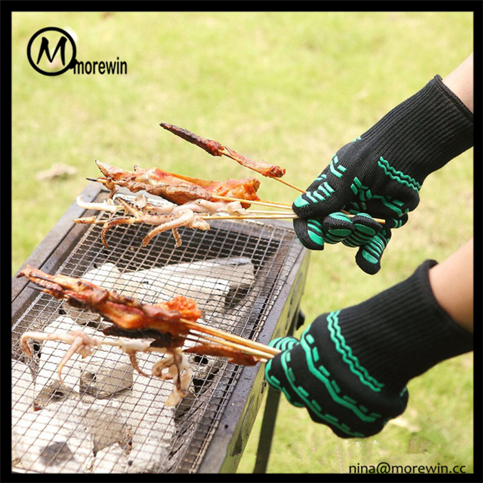 Morewin Brand Wholesale Cotton Knit Oven Mittens Long Heat Protective Gl