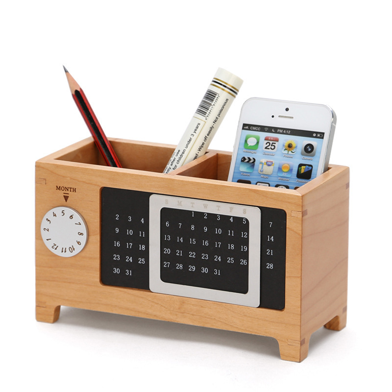 Wooden Desk Storage Box With Calendar