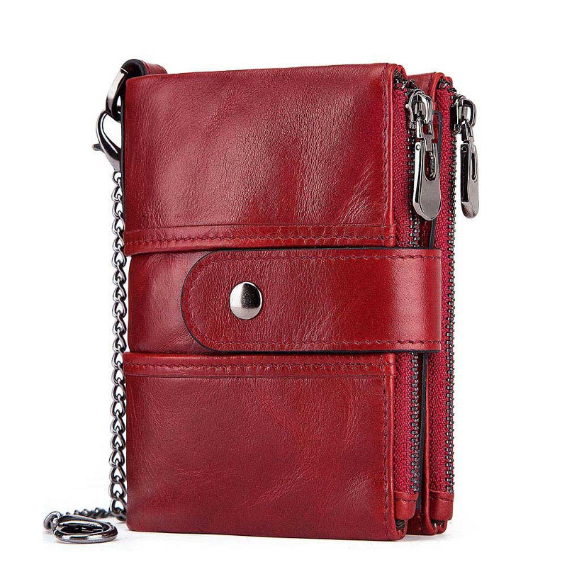 Red genuine leather wallet for men with RFID blocking