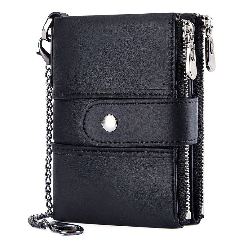 Black genuine leather wallet for men with RFID blocking