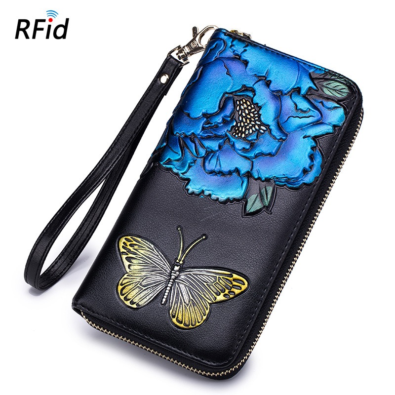 Rose & Butterfly RFID Leather Wallet For Women