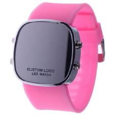 Silicon band mirror surface LED watch wholesale, custom logo printed