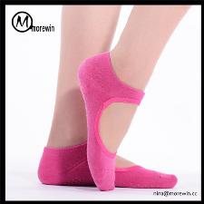 Morewin women pink  backless Ballet non slip yoga socks wholesale, custom printed logo