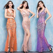 Diamond Transparent Mermaid Slit Night Club Dress wholesale, custom logo printed