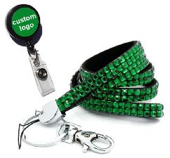 30" Bling rhinestone lanyard with badge reel wholesale, custom logo printed