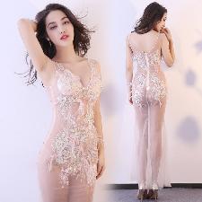 Sexy Long Dress Real Silk Floral Feather Transparent Handmade wholesale