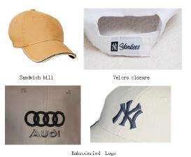 Acrylic Baseball Cap, Velcro Closure, Sandwiched Bill wholesale, custom logo printed