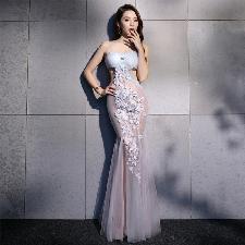 Sexy See Through Maxi Mermaid Party Dress Bodycon Shoulder Off wholesale, custom logo printed