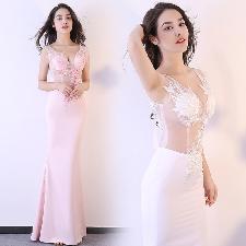 Sexy See Through Long Mermaid Girl Dress Real Silk 3D Floral Decoration wholesale, custom logo printed