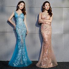 Long Mermaid Real Silk Prom Evening Dress Vine Leaves Sexy See Through wholesale, custom logo printed