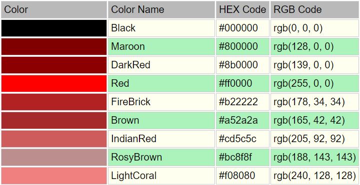 css color codes maroon